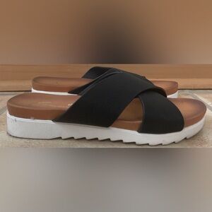 Seven7 Sandal Womens 7 Black Jade Cross Strap Slide Slip On Flip Flops Casual